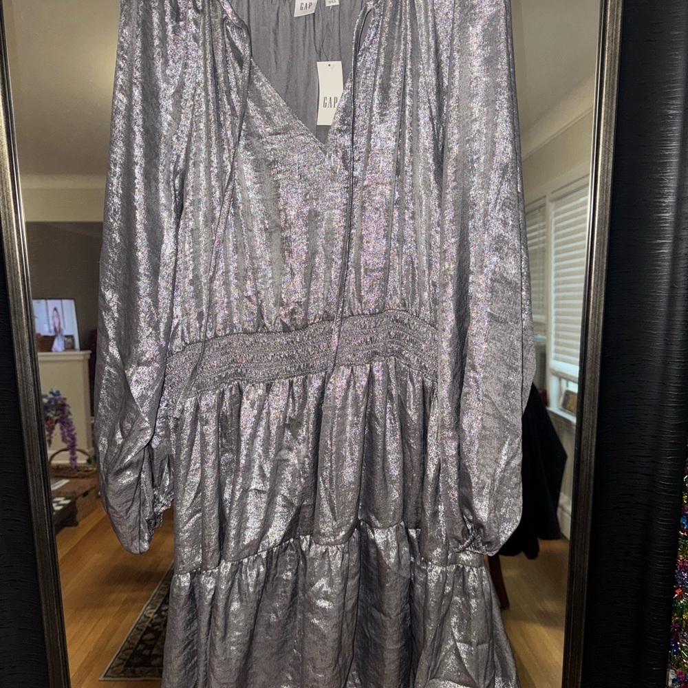 GAP Shiny Silver V-Neck Dress